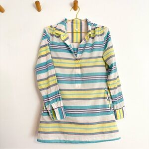 J. Crew Preppy Blue & Yellow Striped Beach Pool Swim Coverup Toluca Cotton Tunic